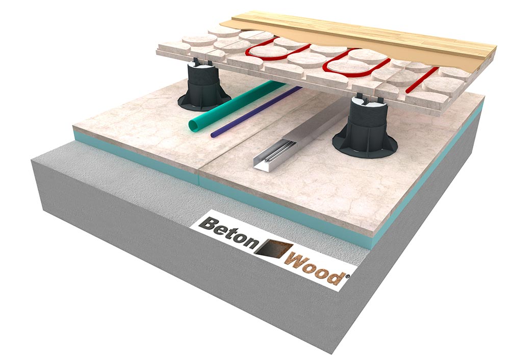 Elevated radiant heating floor on Betonstyr