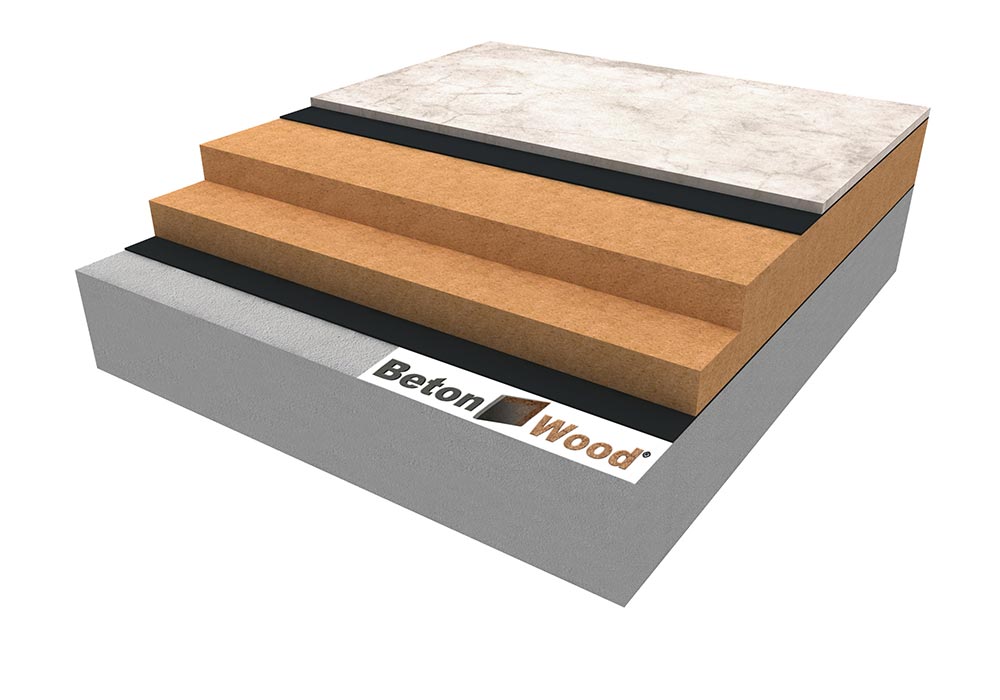 Floor with wood fiber Therm and cement bonded particle boards