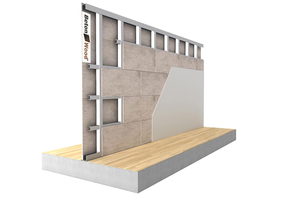 Partition wall cement bonded particle board on metal frame