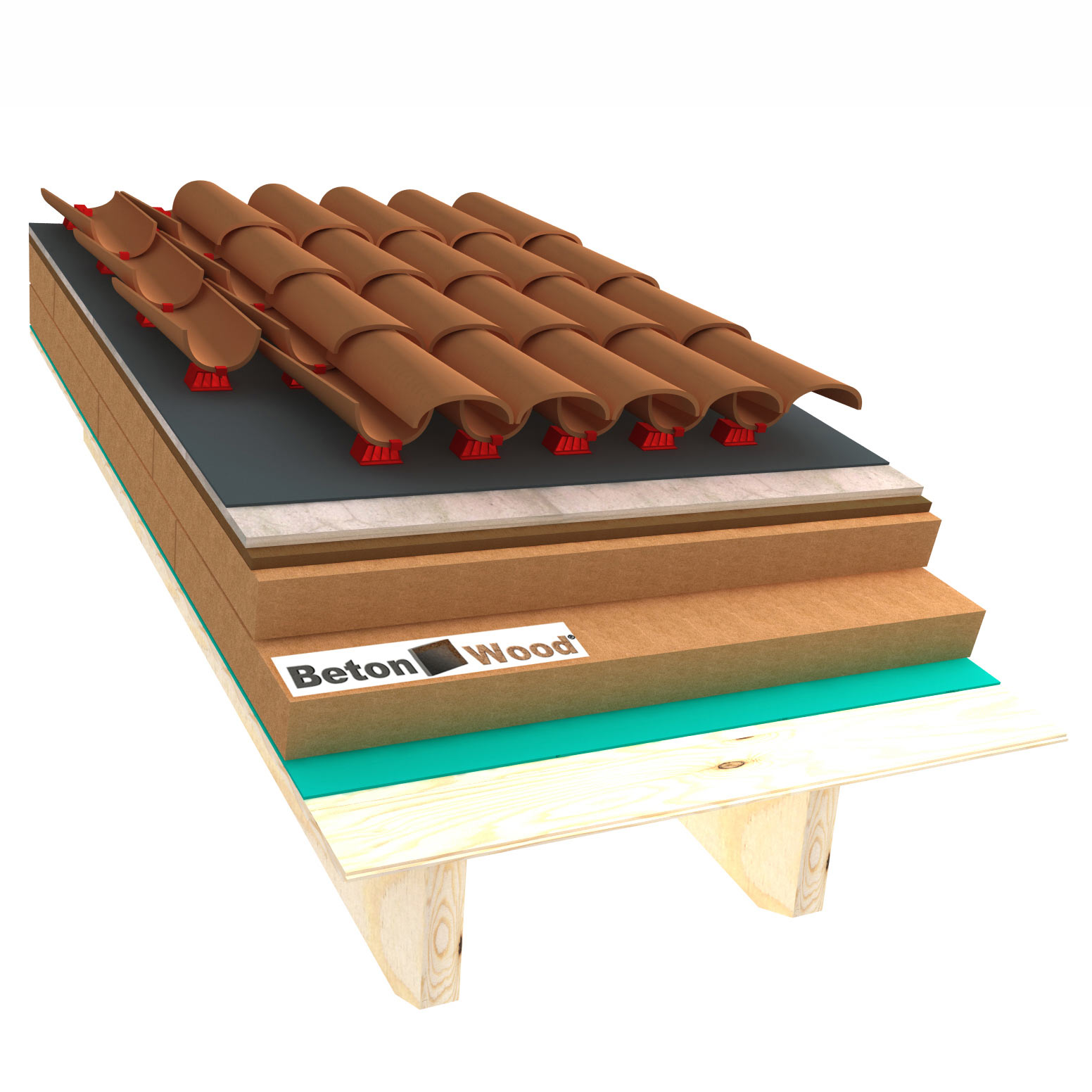 Roof system A bitumfiber plus with cement bonded particle boards and double wood fiber